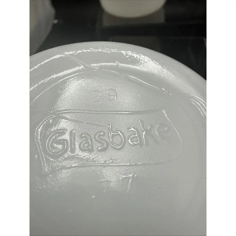 Set of 2 Glasbake No 29 White Milk Glass Custard Cups Baking Dishes USA